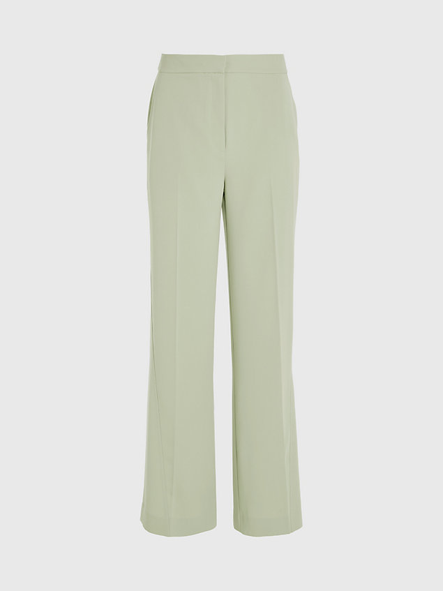 green structured twill wide leg trousers for women calvin klein