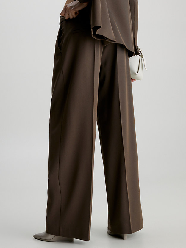 pantalon à jambes larges en sergé de laine brown kelp pour femmes calvin klein