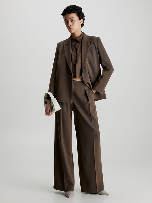 pantalon à jambes larges en sergé de laine brown pour femmes calvin klein