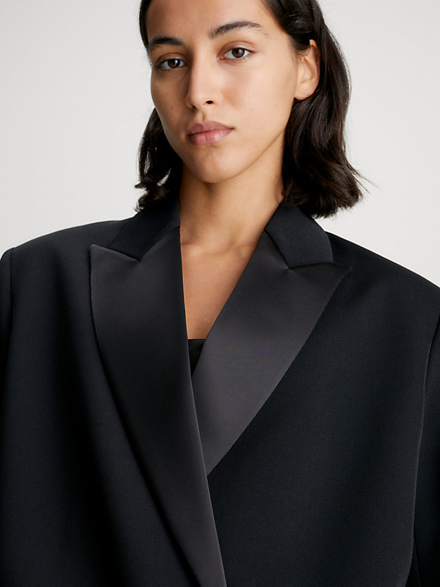 ck black wool blend tuxedo coat for women calvin klein