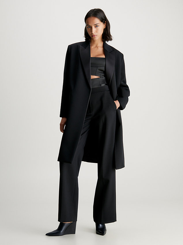black wool blend tuxedo coat for women calvin klein