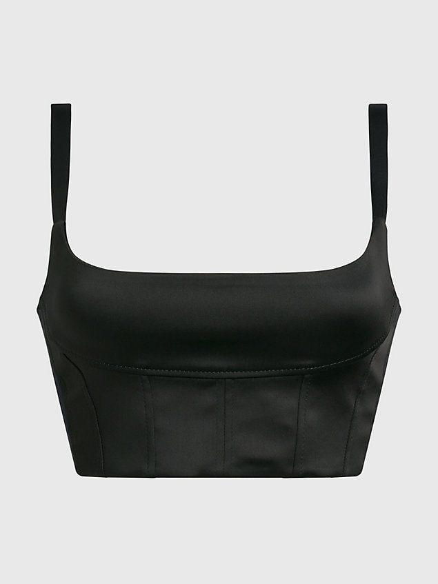 black slim cropped corset top for women calvin klein