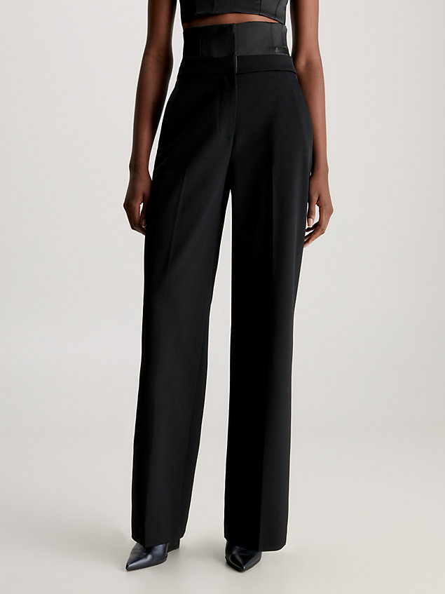 black spodnie gorsetowe z wełnianego twillu dla kobiety - calvin klein