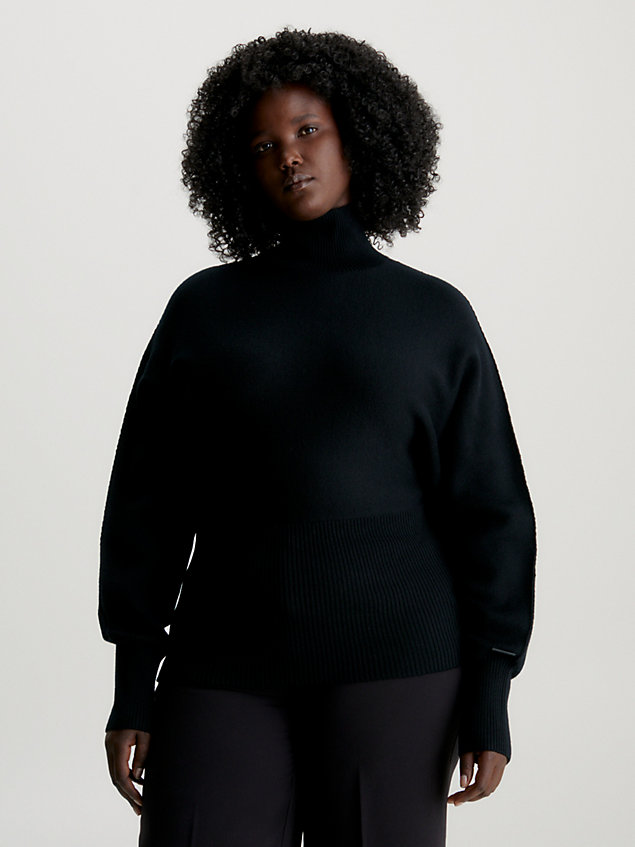 black swobodny wełniany sweter z wcięciem w talii dla kobiety - calvin klein