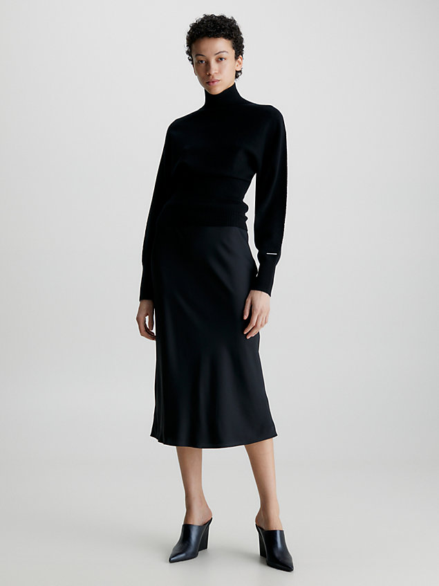 black swobodny wełniany sweter z wcięciem w talii dla kobiety - calvin klein