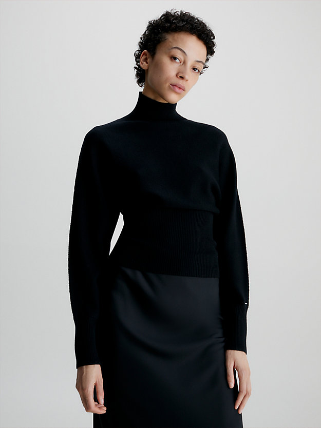 ck black swobodny wełniany sweter z wcięciem w talii dla kobiety - calvin klein