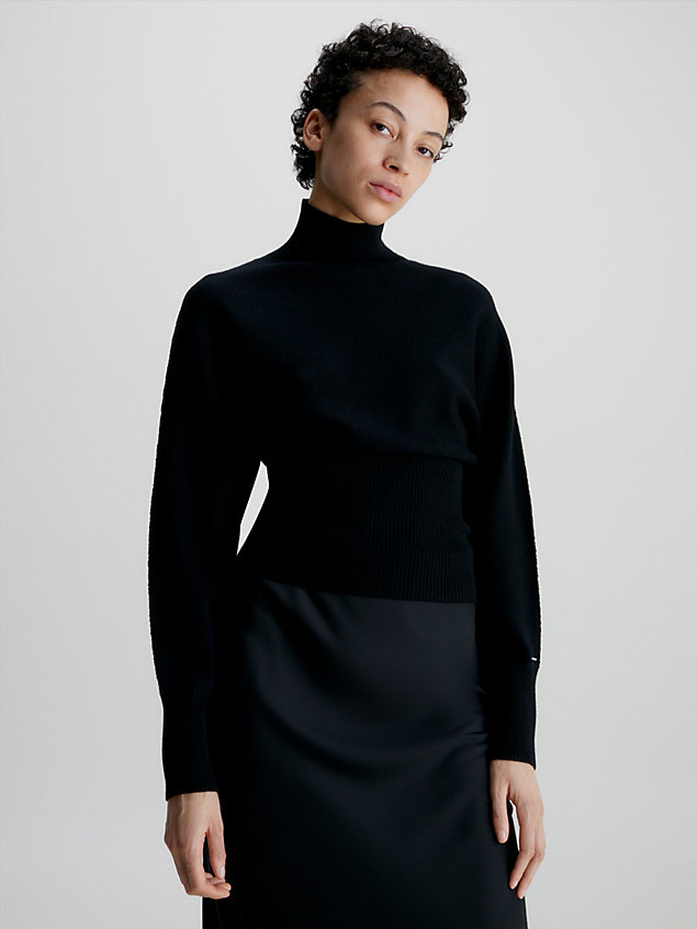 maglione in lana a vita alta modello relaxed black da donna calvin klein