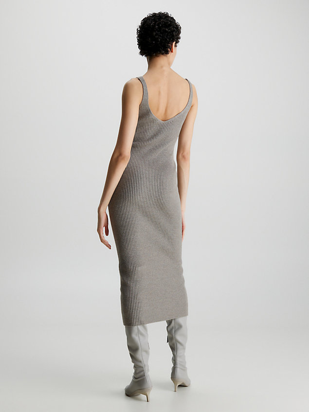 grey slim wool ribbed slip dress for women calvin klein