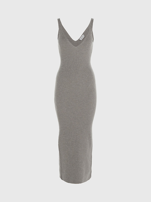 grey wąska wsuwana sukienka z wełnianego materiału ściągaczowego dla kobiety - calvin klein