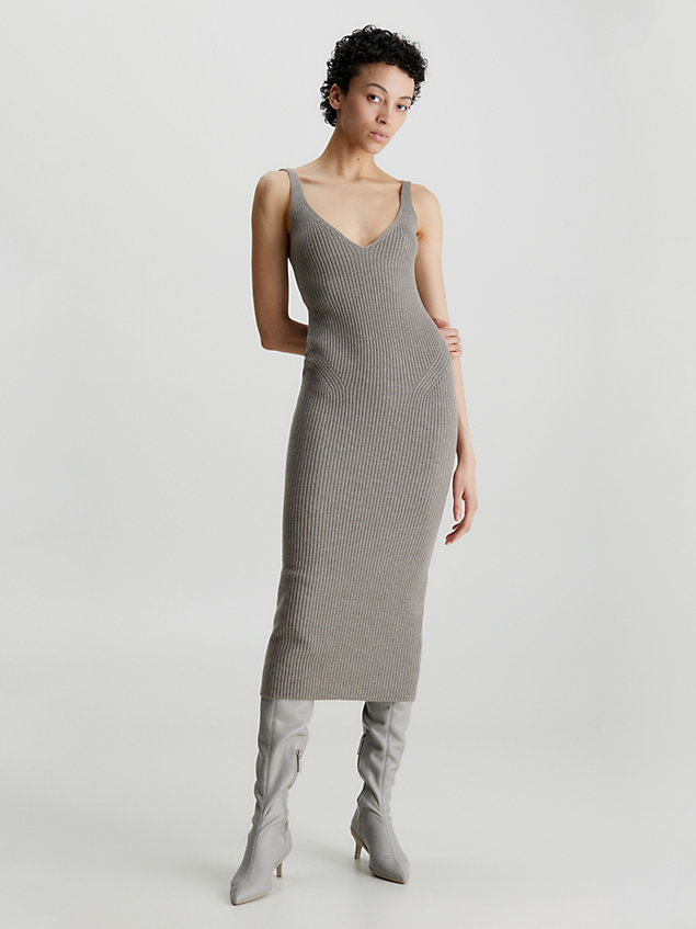 grey slanke wollen geribbelde jurk voor dames - calvin klein