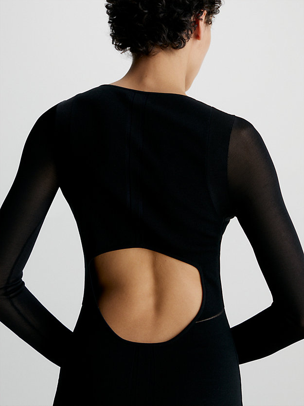 ck black schmales midi-kleid mit transparenten stoffeinsätzen für damen - calvin klein