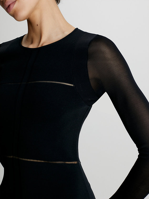 ck black schmales midi-kleid mit transparenten stoffeinsätzen für damen - calvin klein