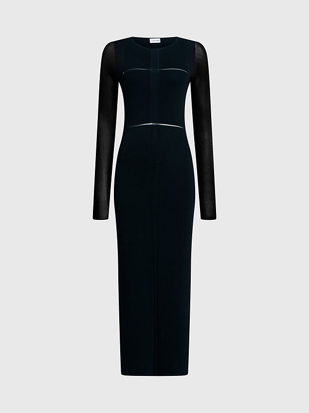 black slanke halflange jurk met doorzichtig paneel voor dames - calvin klein