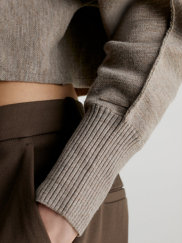 grey luźny wełniany sweter o skróconym kroju dla kobiety - calvin klein