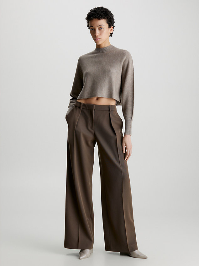 grey relaxed cropped wool jumper for women calvin klein
