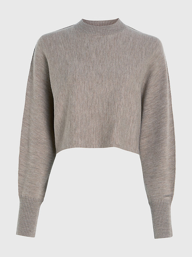 grey luźny wełniany sweter o skróconym kroju dla kobiety - calvin klein