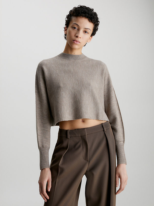 caribou heather relaxed cropped wool jumper for women calvin klein