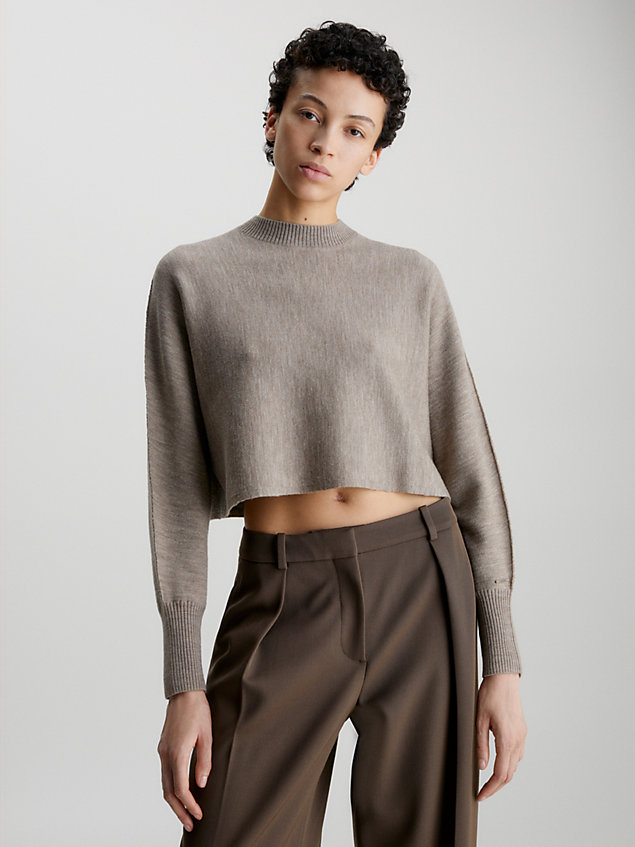 grey relaxed cropped wool jumper for women calvin klein