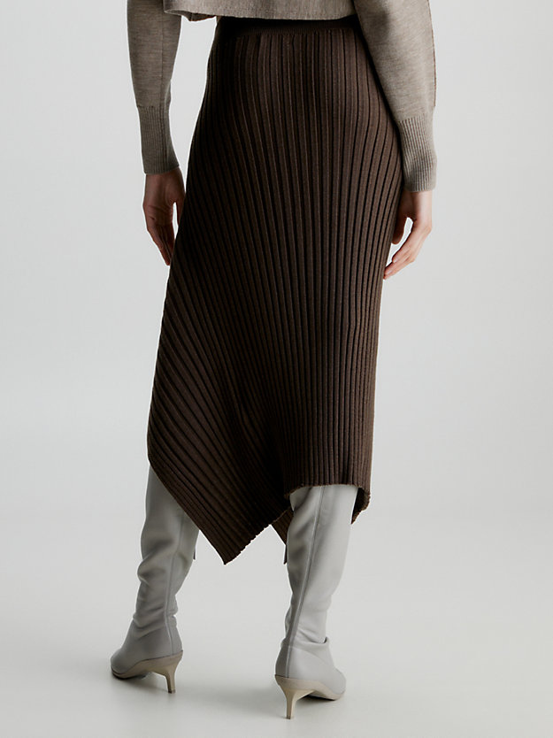 brown kelp slim ribbed asymmetric skirt for women calvin klein