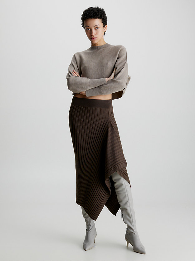 brown kelp slim ribbed asymmetric skirt for women calvin klein