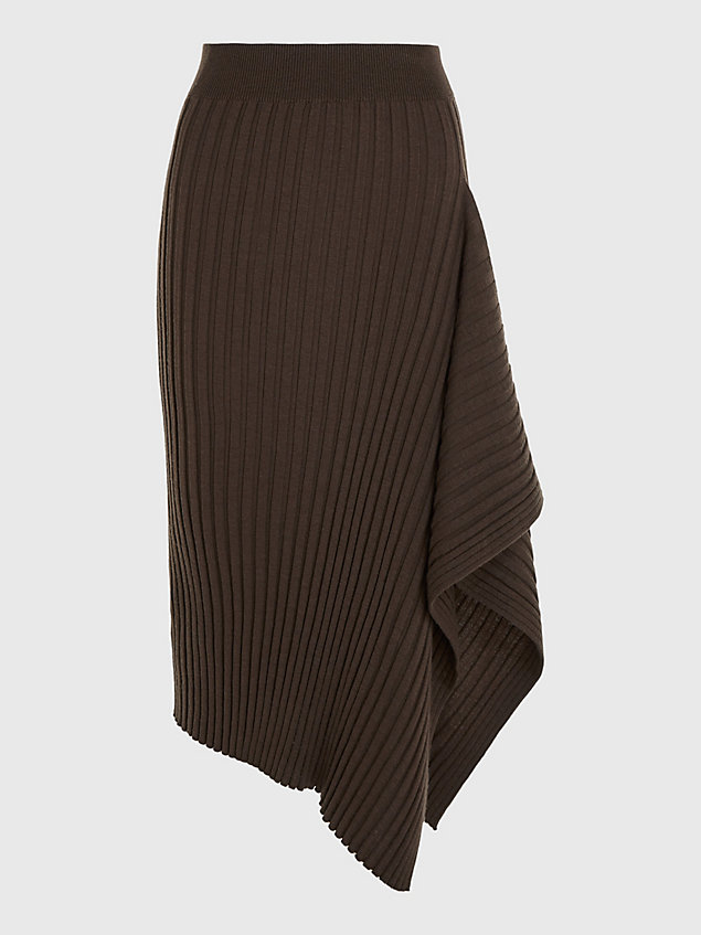 brown wąska asymetryczna spódnica ze ściągaczowego materiału dla kobiety - calvin klein