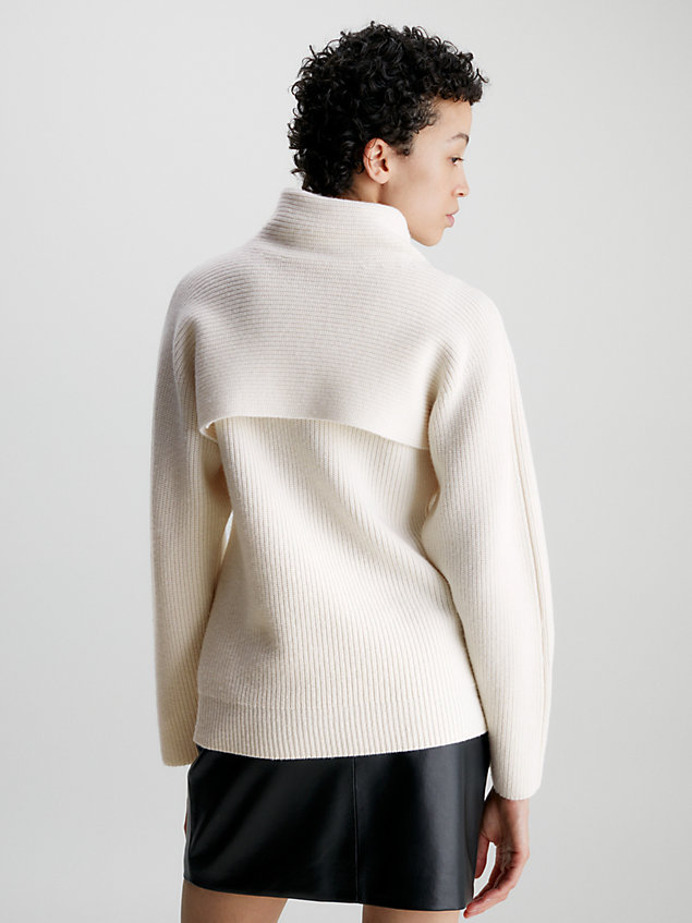 white relaxed wool overlay jumper for women calvin klein
