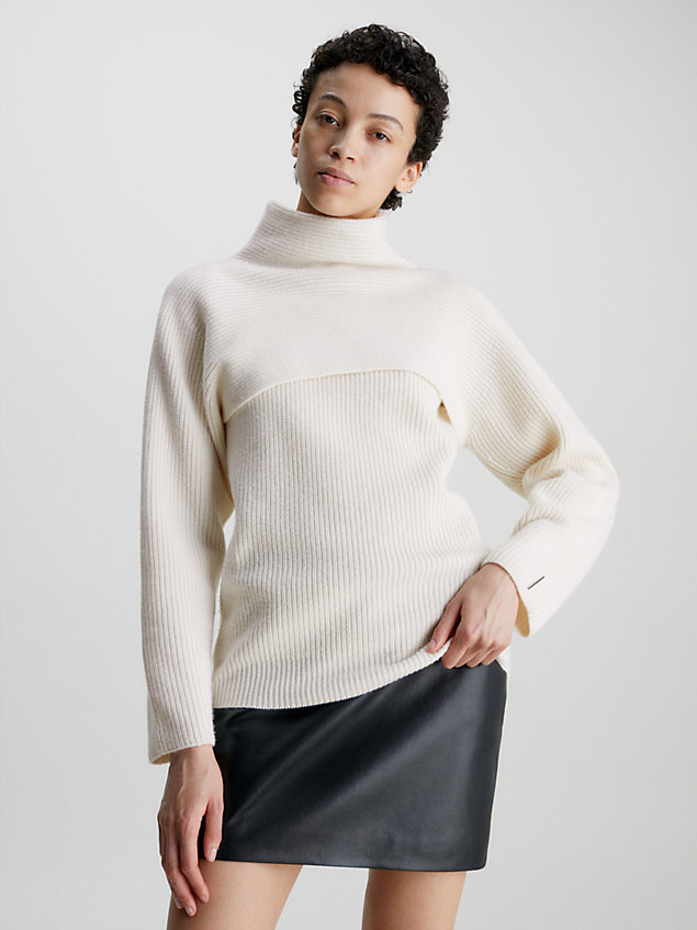 white relaxed wool overlay jumper for women calvin klein