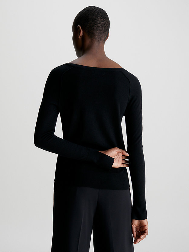 ck black schmaler pullover mit v-ausschnitt aus merinowolle für damen - calvin klein