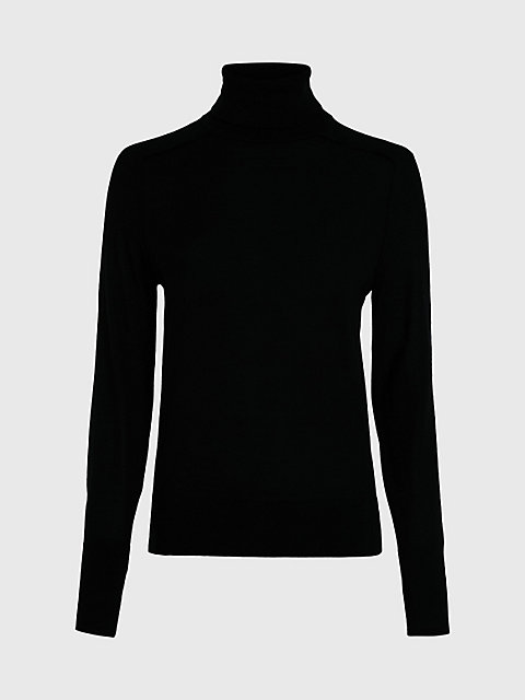 maglione a collo alto in lana merino slim black da donna calvin klein