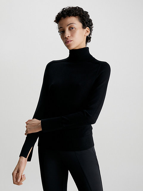 black slim merino roll neck jumper for women calvin klein