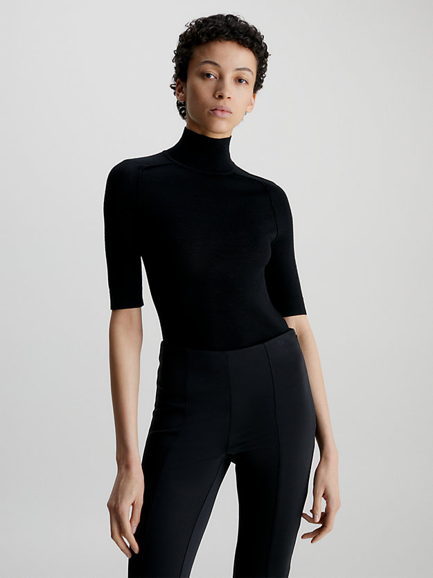 ck black slanke merinowol bodysuit voor dames - calvin klein