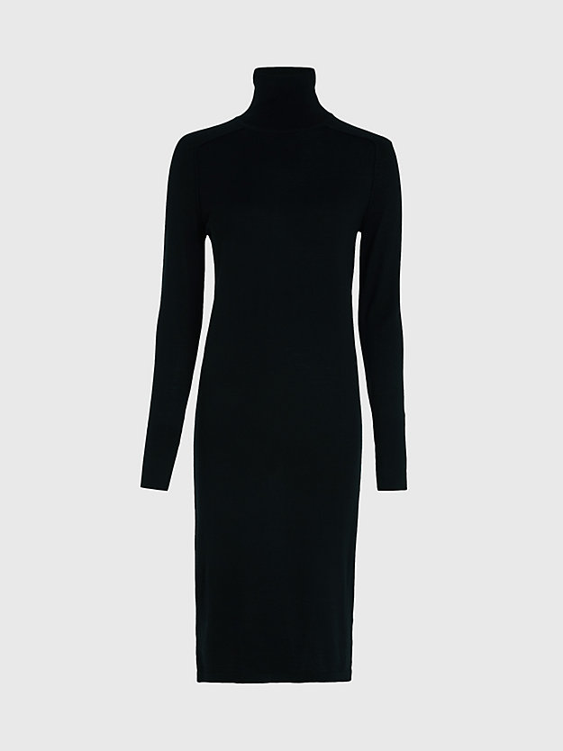 ck black wełniana dopasowana sukienka z wywijanym dekoltem dla kobiety - calvin klein