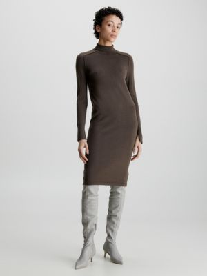 | K20K205992GWY Roll Calvin Neck Wool Klein® Bodycon Dress