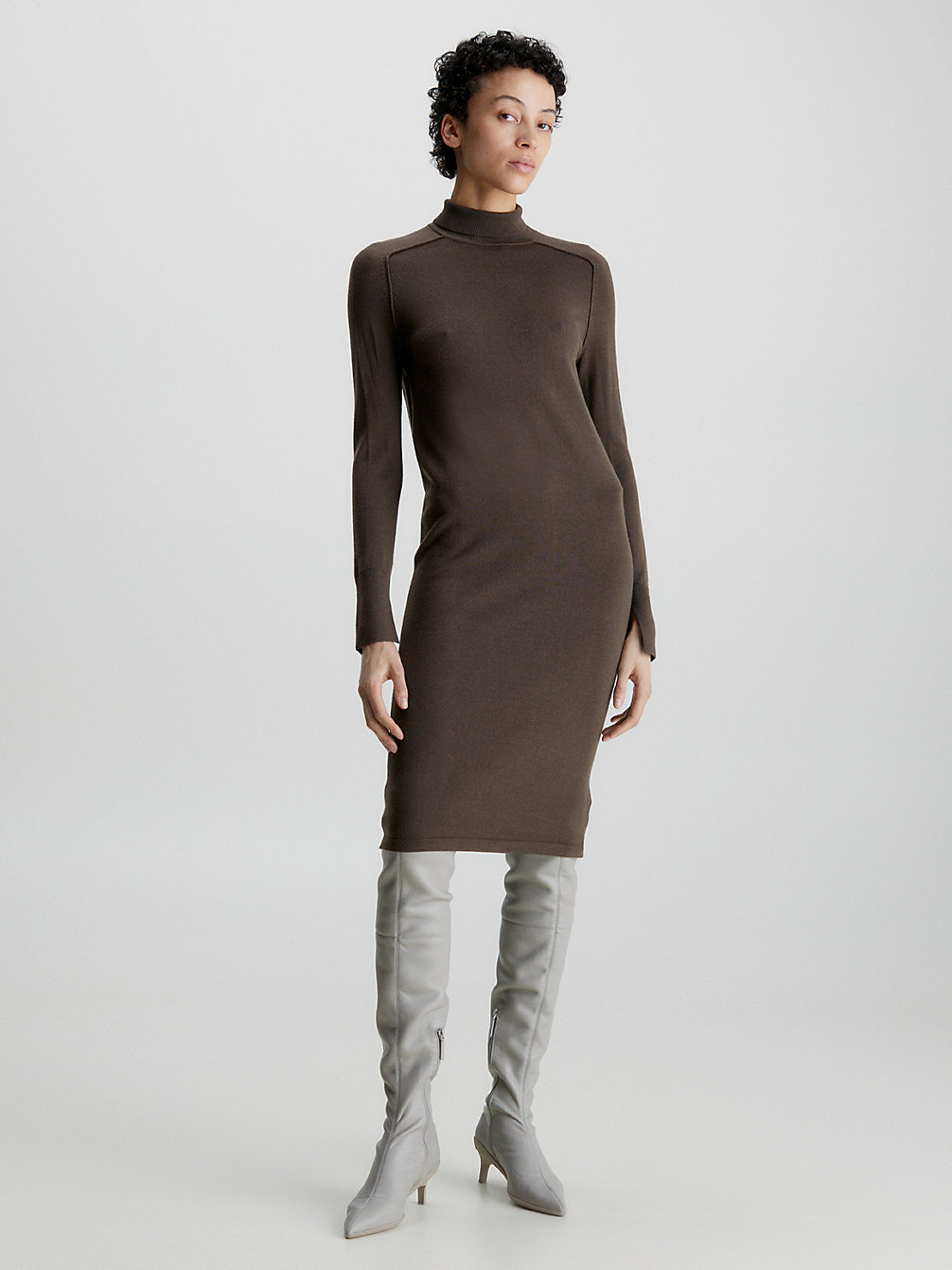 BROWN KELP > Wełniana Dopasowana Sukienka Z Wywijanym Dekoltem > undefined Kobiety - Calvin Klein