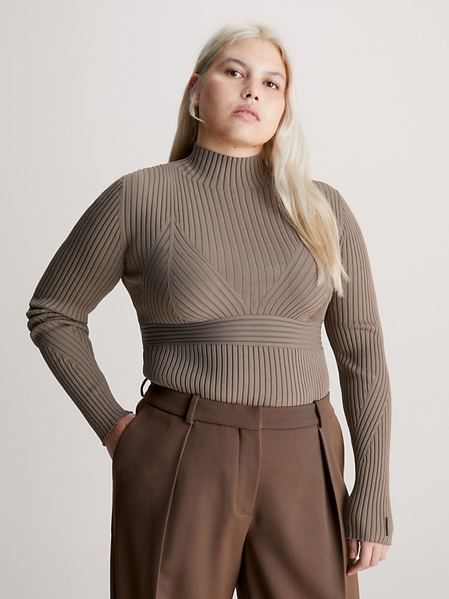 grey wąski ściągaczowy sweter z wycięciami dla kobiety - calvin klein