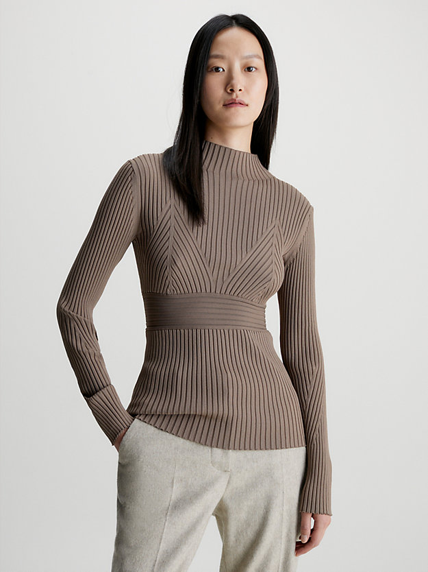 cool earth wąski ściągaczowy sweter z wycięciami dla kobiety - calvin klein