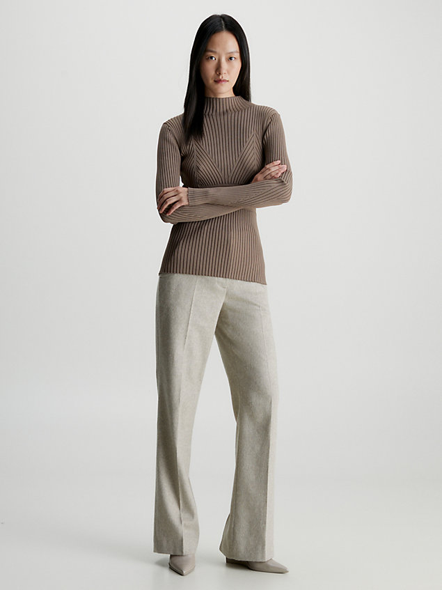 maglione con cut-out a costine slim grey da donna calvin klein