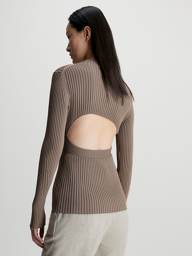 grey slim ribbed cut out jumper for women calvin klein