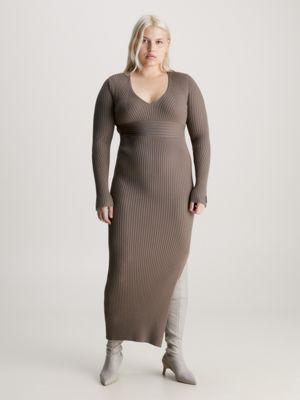 vestido midi slim de canalé grey de mujeres calvin klein