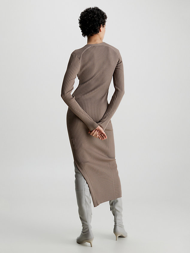 grey dopasowana sukienka midi z dzianiny ściągaczowej dla kobiety - calvin klein