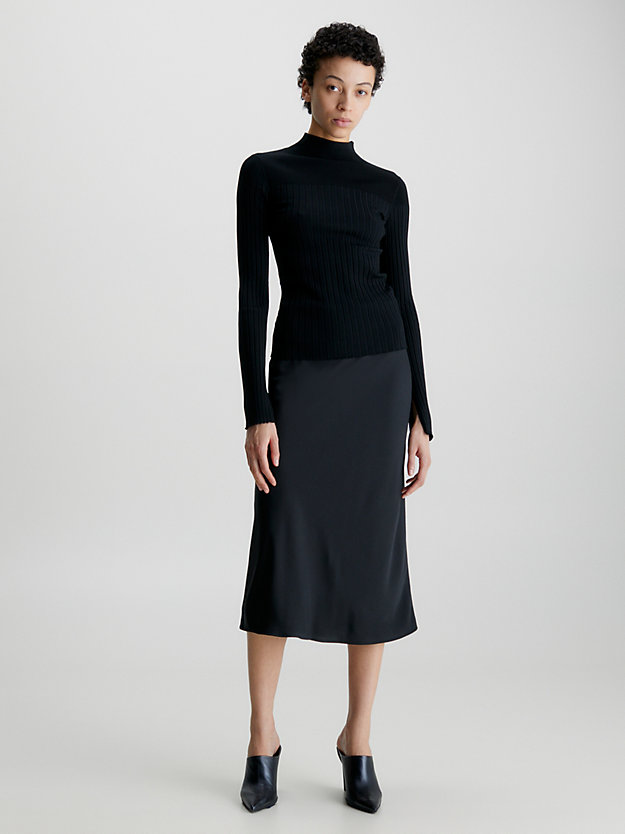 ck black wąski sweter z półgolfem ze ściągaczowego materiału dla kobiety - calvin klein