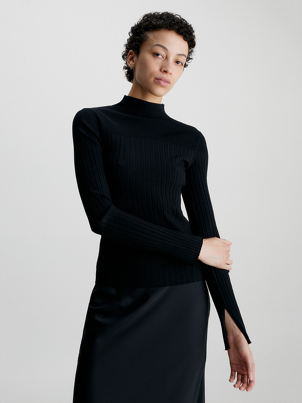 CK BLACK > Wąski Sweter Z Półgolfem Ze Ściągaczowego Materiału > undefined Kobiety - Calvin Klein