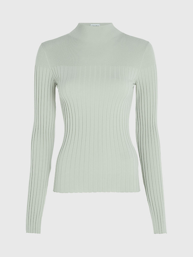 desert sage wąski sweter z półgolfem ze ściągaczowego materiału dla kobiety - calvin klein