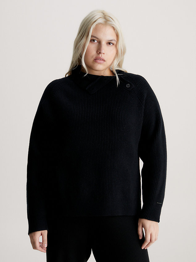 black swobodny sweter z guzikami pod szyją dla kobiety - calvin klein