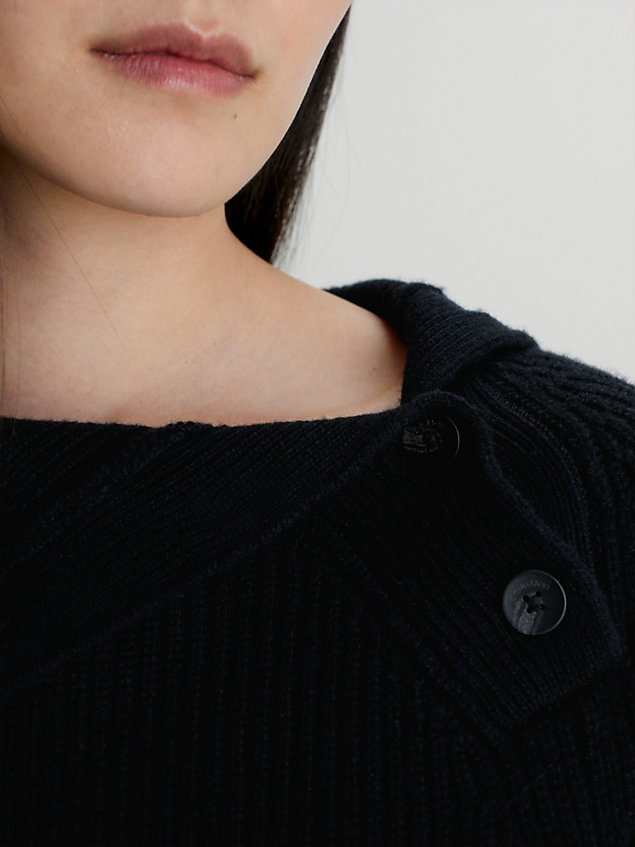 black relaxed button neck jumper for women calvin klein
