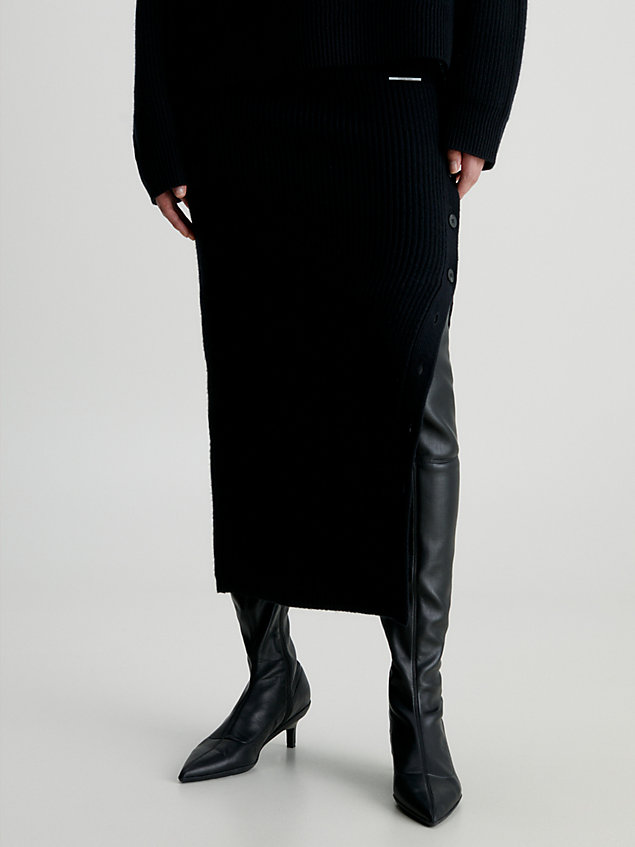 falda larga de lana black de mujeres calvin klein