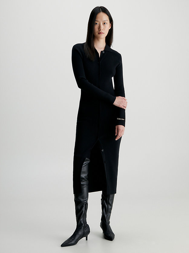 robe-chemise slim côtelée ck black pour femmes calvin klein