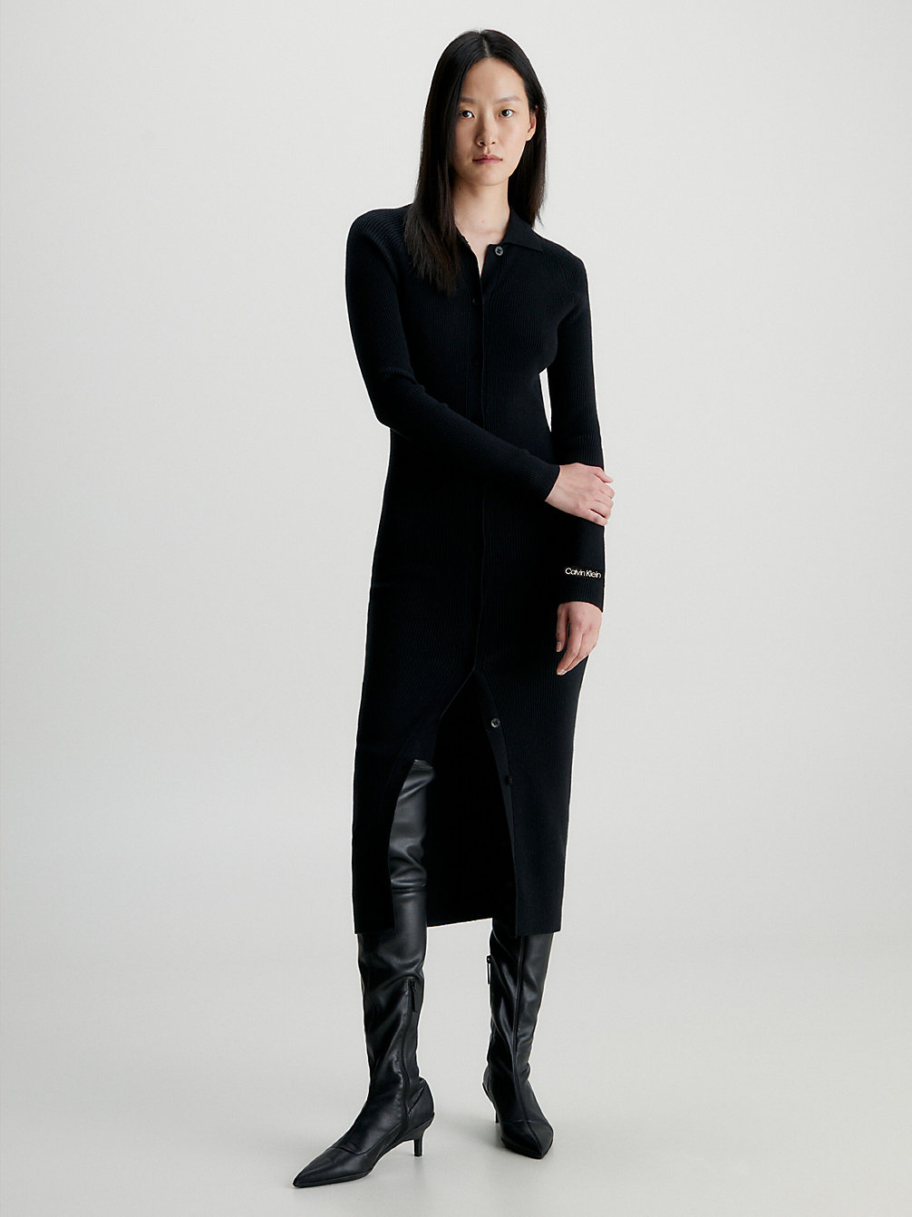 CK BLACK Schmales Geripptes Hemdkleid undefined Damen Calvin Klein