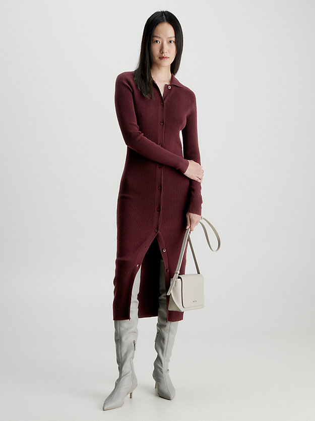 robe-chemise slim côtelée burgundy velvet pour femmes calvin klein