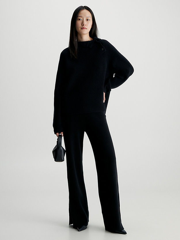 ck black prążkowane spodnie z szerokimi nogawkami dla kobiety - calvin klein